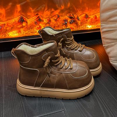 Нишевые ботинки-луноходы на платформе Gaobang с большой головой, женские, 2025, зима, новые, теплые, ретро, обувь-хлеб, нескользящие короткие ботинки, тренд