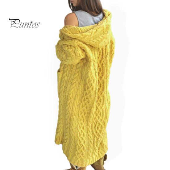 Женская куртка-свитер с карманами, средней длины, с капюшоном, трикотажная скрученная текстура, однотонная, с длинным рукавом, куртка больших размеров, плотная, повседневная верхняя одежда для поездок на работу