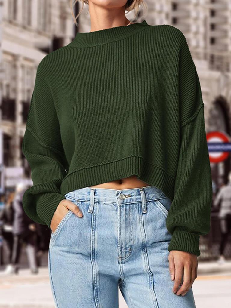 Fashion Solid Color Loose Pullover Round Neck Long Sleeve Knitted Sweater Women