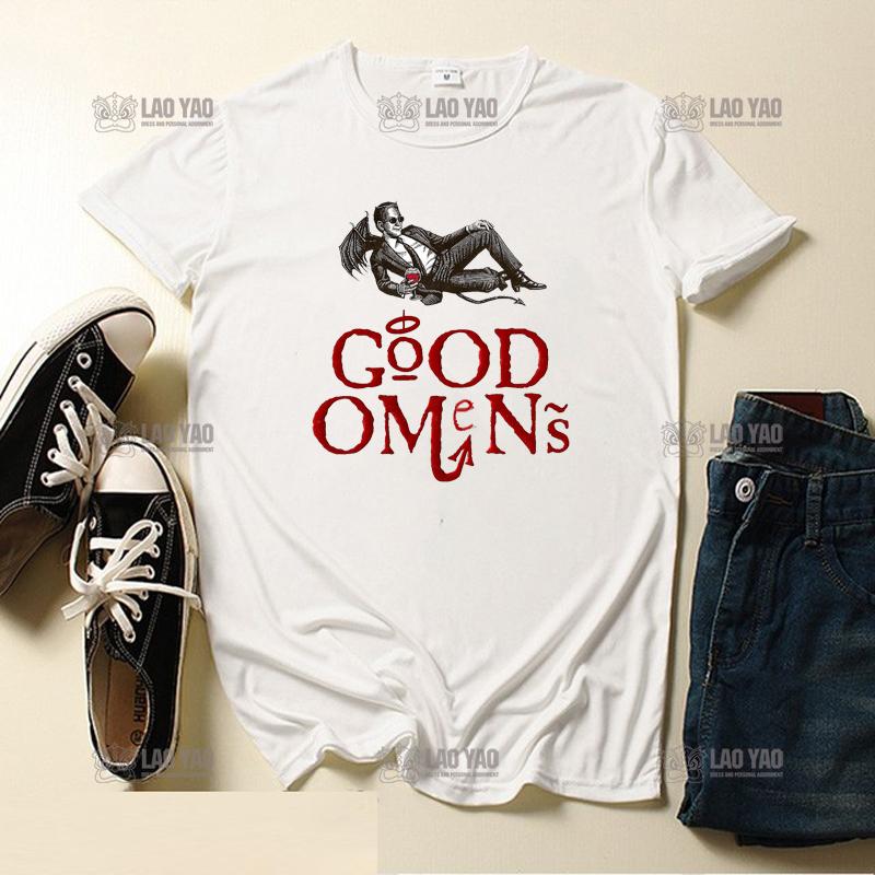 Unisex T Shirt Good Ounisexs Crowley And Aziraphale Awesome Artwork Printed Tshirt For Male Graphic Unisex Tops Tees ONeck Camiseta