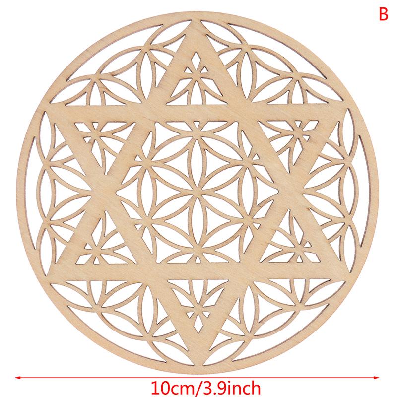 1Pc Creative Chakra Pattern Coaster Wood Flower Of Life Natural Symbol Round