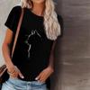 Women Summer T Shirt Kitty Print Short Sleeve Tees Casual Printed Tops