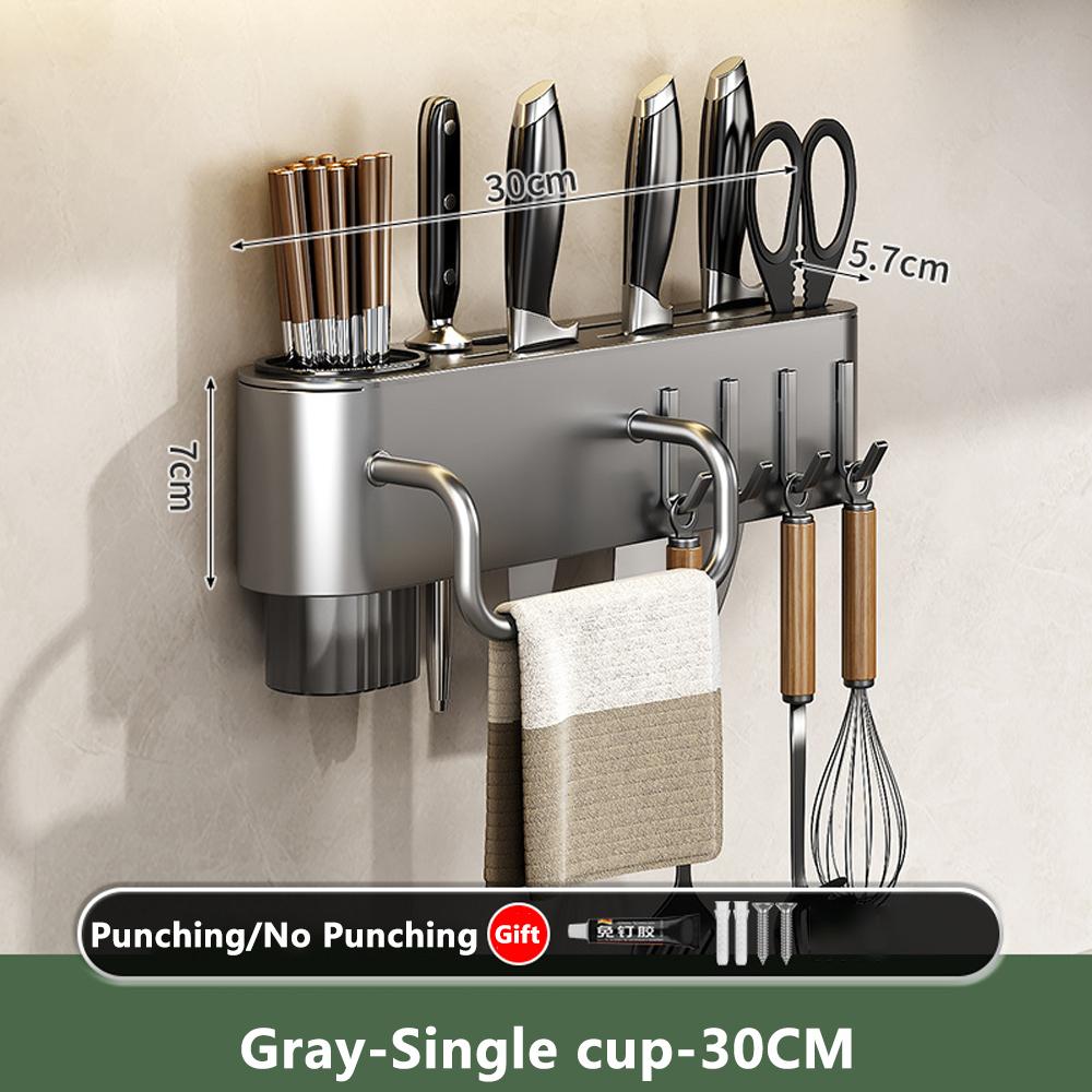 Настенная многофункциональная стойка для хранения ножей, съемная кухонная стойка для хранения с несколькими кронштейнами и крючками, держатель для палочек для еды