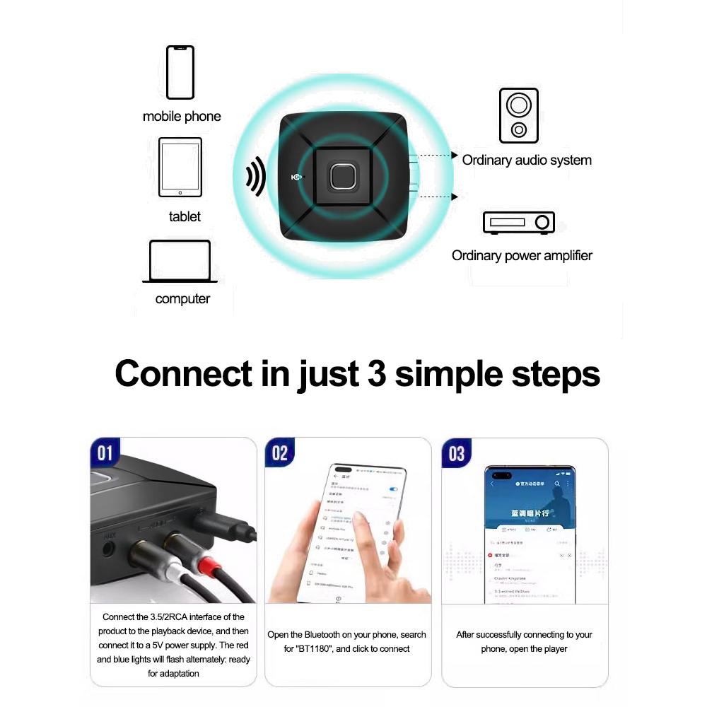 Беспроводной приемник Bluetooth 6.0 SBC AAC Hi-Fi 3,5 мм AUX разъем 2RCA RCA аудио музыкальный адаптер для ПК, автомобильного комплекта, динамика, усилителя