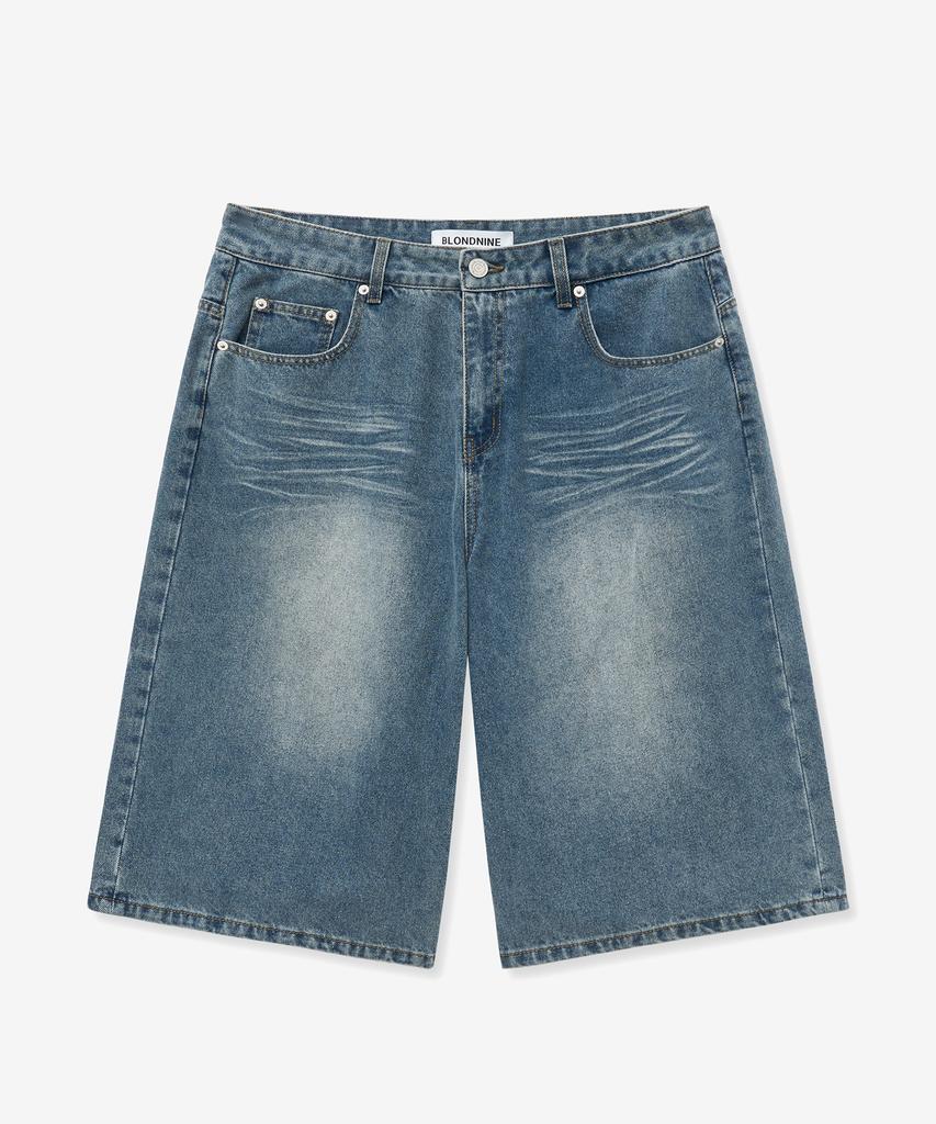 BLOND9 Vintage Washed Bermuda Denim Pants [Vintage Blue]