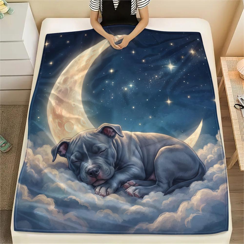 Cloud moon cat dog sleep Print Flannel Blanket,High quality Comfortable for All Seasons,Home Decor,Warmth and Comfort,Perfect for Christmas Gifts