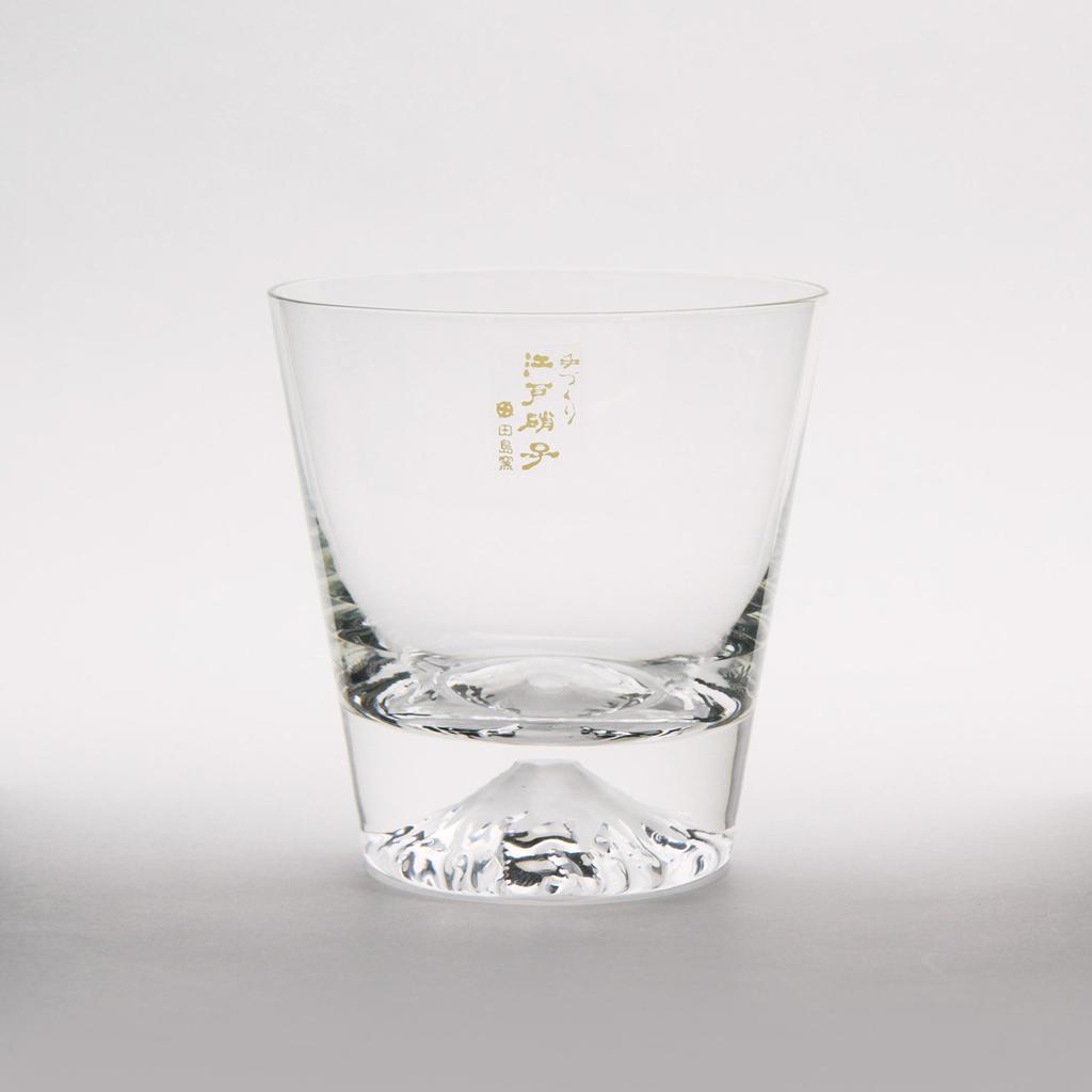 Подарочный набор стаканов Tajima Glass Fuji Glass с сияющей горой Фудзи, стакан Fuji Hoei Glass, набор из двух деревянных подставок [Премиум набор] Дно. / (чистый) /