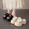 Fashion 8CM Women's Crystal Flower Platform Slides Bowtie Sandals Wedge High Heel Summer Crystal Beach Slippers Comfortable Lady Shoes