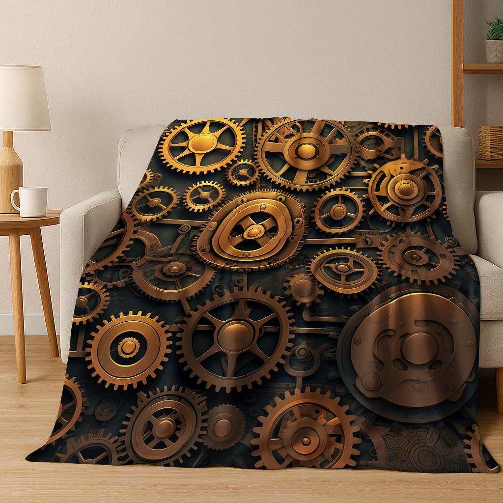 Mechanical Gear Punk Flannel Blanket Soft Warm Throw Blanket for Hom Bed Bedroom Living Room Office Travel Camping Picnic Gift