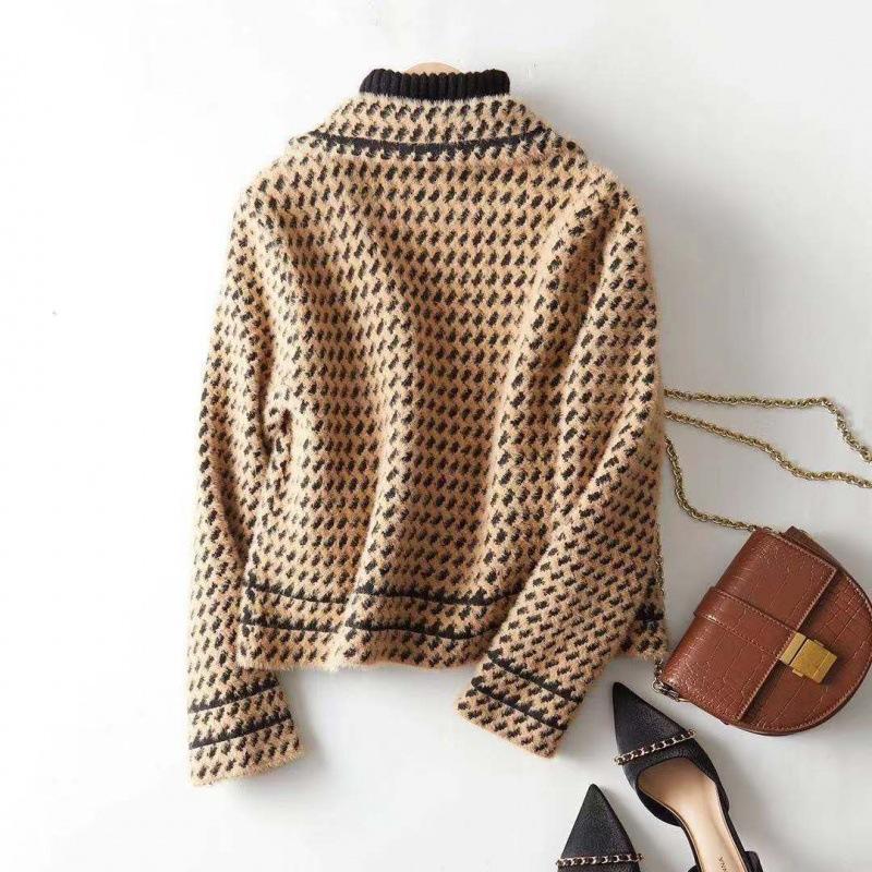 Jackets Women's Autumn Winter Small Fragrance Short Coat Female Style Vintage Houndstooth Knitted Cardigan Outwear Tops