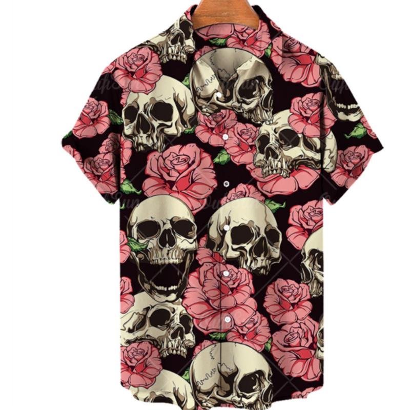 Короткая мужская рубашка с рисунком черепа и принтом на гавайском пляже для отдыха