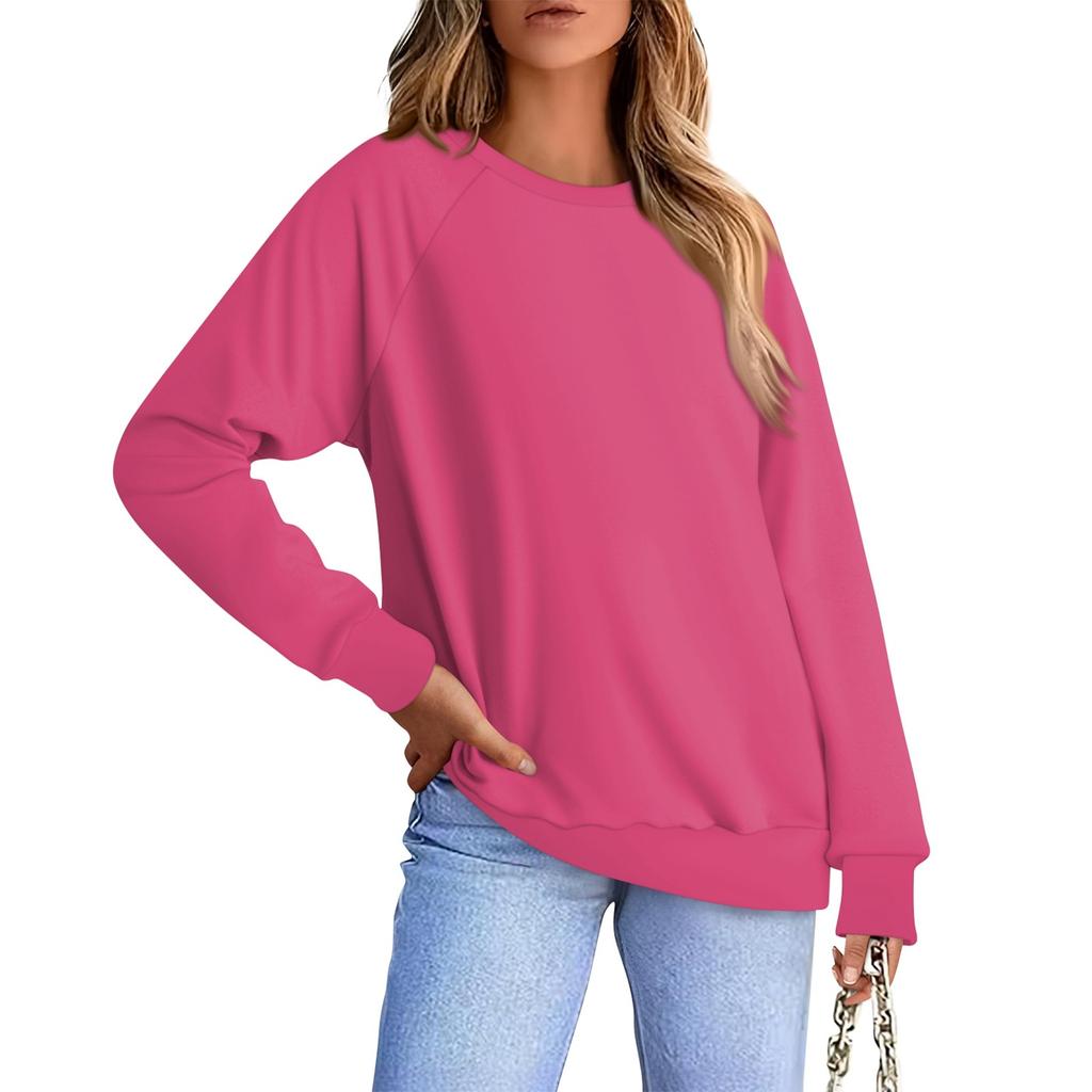 Женская повседневная модная однотонная блузка с длинным рукавом и круглым вырезом с рукавом реглан
