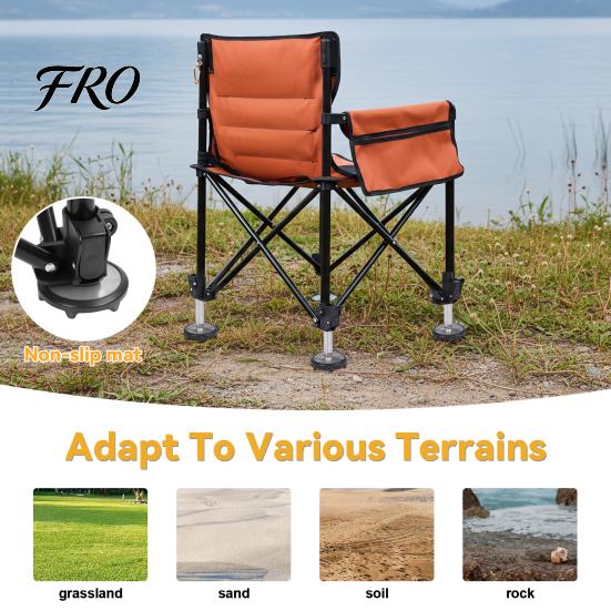 Adjustable Fishing Chair Non-slip Folding Feet Strong Load-bearing Detachable Rod Holder Optimal Positioning with Side Compact Storage Bags