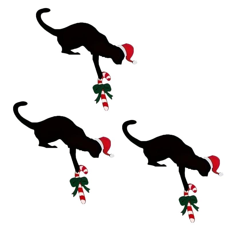 1/3/5pcs Fun Charming Cat Shaped Christmas Door Corner Decoration-Rustic Imitation Wood, Perfect for Holiday Atmosphere