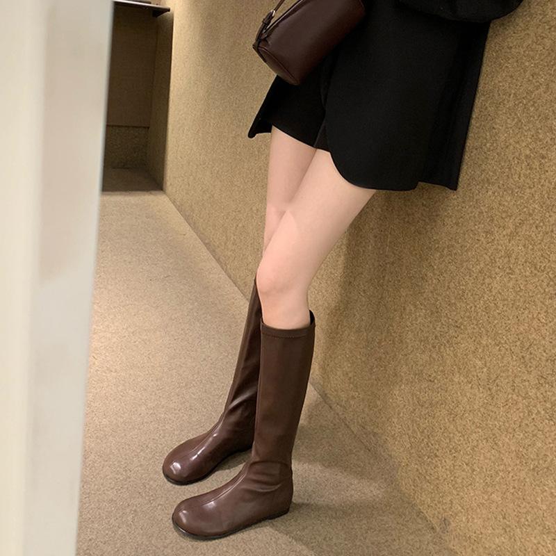 Cowhide~ Grape Ma The Same Style Has an Inner Height Increase of 4cm, Mango Head Is Over the Knee, Long Boots, Women's Thin Boots, Medium Knight Boots