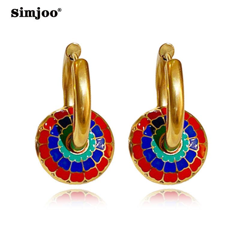 SIMJOO круглые серьги с глазурью в богемном стиле, легкие роскошные нишевые серьги в стиле ретро, ​​модные темпераментные женские серьги