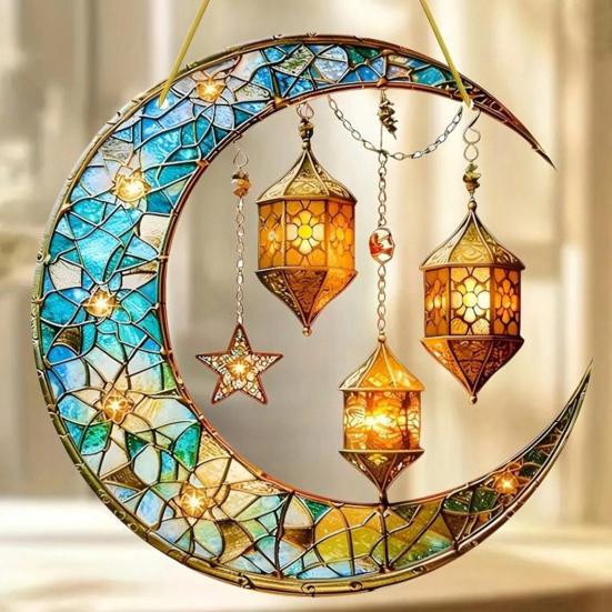 Moon Suncatcher Hanging Decoration Moon Star Lantern Stained Glass 2D