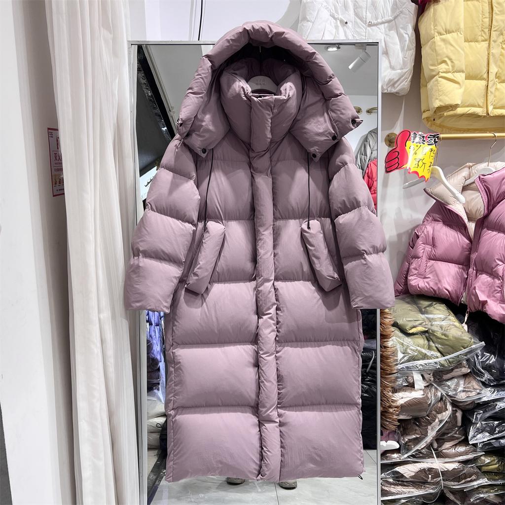 МОДА Длинная куртка с капюшоном выше колена, женская, зимняя, 2024, новая, свободная, большая, стеганая, белая, утепленная куртка на утином пуху, одежда
