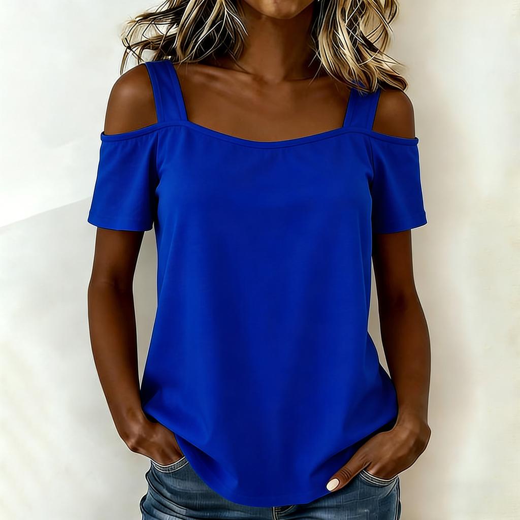 Женский топ с открытыми плечами, короткий рукав, повседневная свободная рубашка, летняя блузка с открытыми плечами для повседневной носки