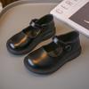2024 Новые детские кожаные туфли для девочек Черные детские мокасины для мальчиков с застежкой на липучке и круглым носком в корейском стиле в британском стиле Школьная обувь