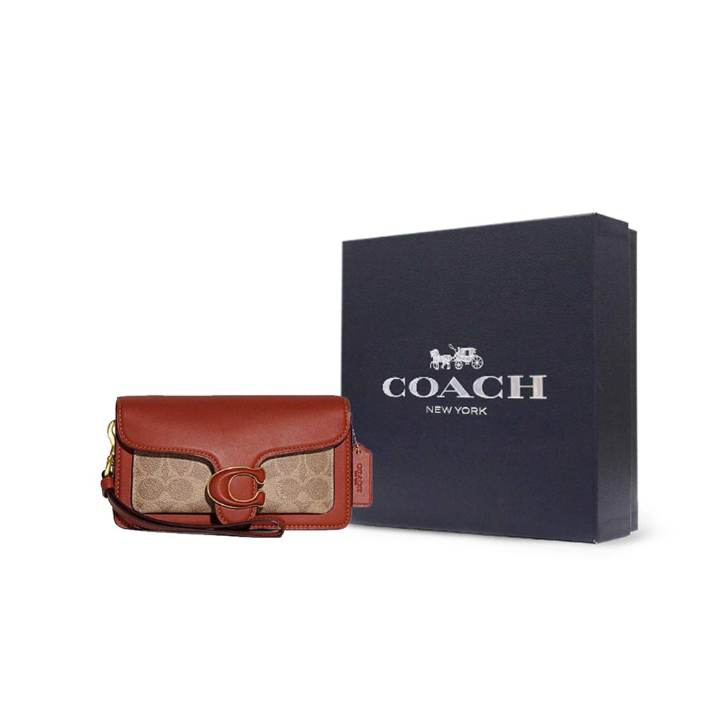 New COACH Tabby Cow Leather With Canvas Wrist Bag, Shoulder Bag, Crossbody Bag Small Size Women's Brown, Yellow & Rusty CK025-B4NQ4