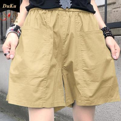 Широкие шорты женские летние повседневные свободные с высокой талией утягивающие цельные прямые брюки-четверти