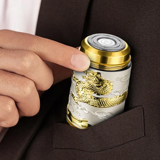 Мужская электробритва с резным китайским драконом IPX6 Водонепроницаемая Type-C перезаряжаемая мини-дорожная роторная бритва портативная