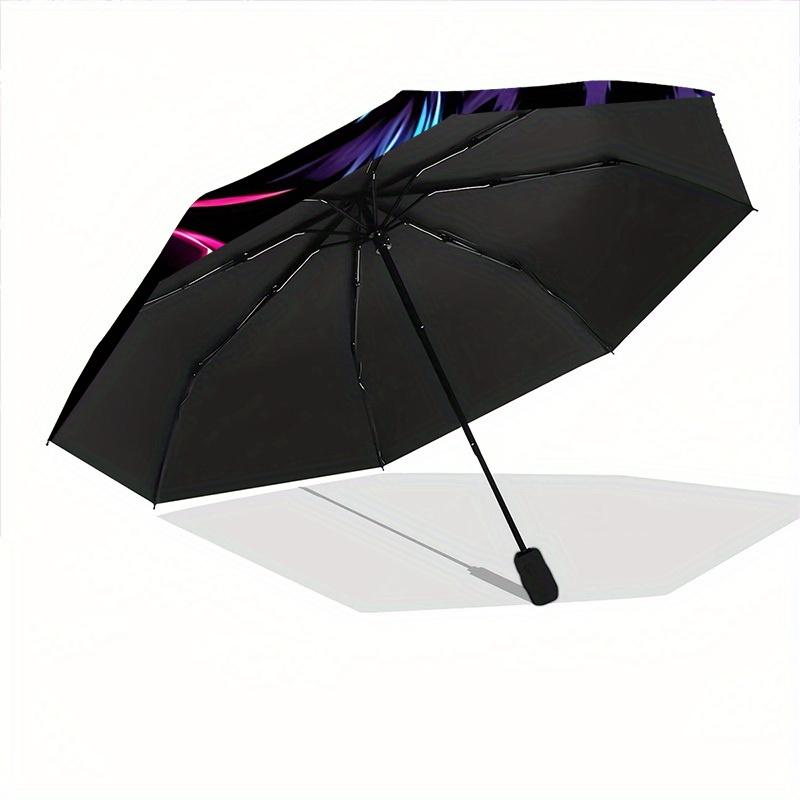 1pc Neon Wolf Auto Open/Close Leisure Cool Umbrella with Windproof, Functional Design, 8-Rib Sturdy Canopy