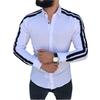 Long Sleeve Turn-down Collar Men Shirt Button Cuffs Side Striped Slim Office Shirt Leisure Clothing