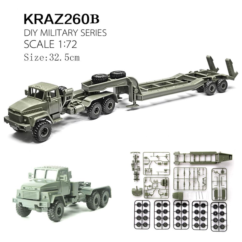 1/72 Ukraine KRAZ-260B Semi-Trailer Tractor Military Vehicle Toy Building Blocks Car Assembly Model Kit Gift DIY Army