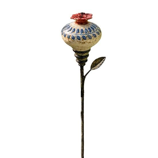 Colorful Flower Shaped Feeder Hummingbird Garden Stake, Vintage Ceramic Feeder, Feeding Port, Bed Decorative Accent Nectar for Outdoor Backyard