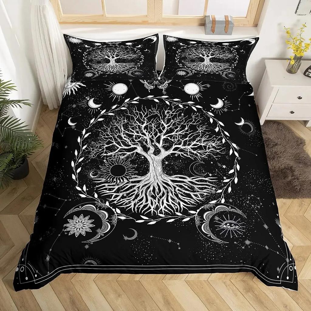 Nature Duvet Cover Psychedelic Tree of Life Gothic Background King Polyester Bedding Set Digital Print