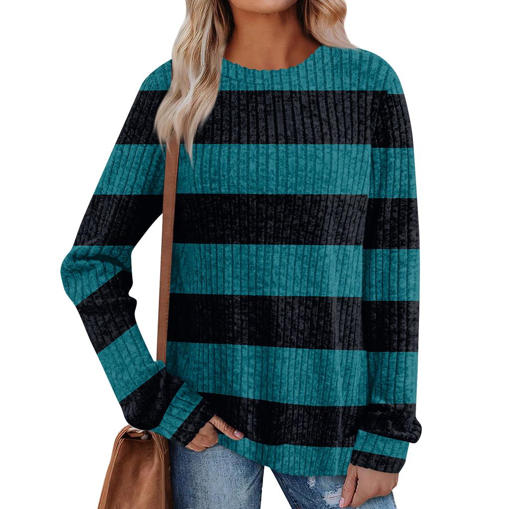 Женский зимний топ с круглым вырезом из легкого хлопка с начесом и принтом в стиле колор-блок