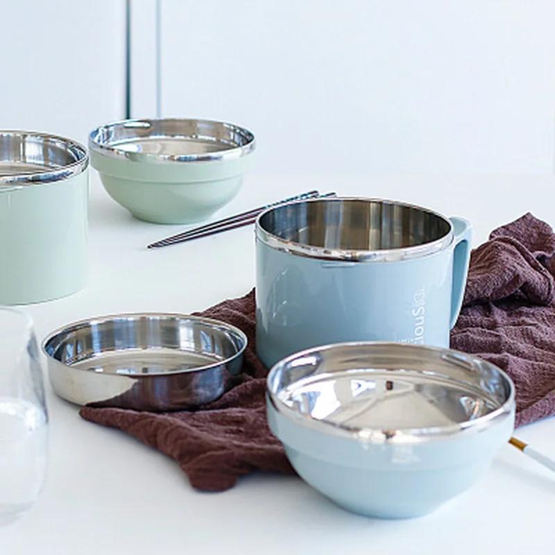 1200 мл ланч-бокс еда бенто-бокс нержавеющая сталь 2 слоя микроволновая печь пищевой контейнер миска риса суповые миски миска для лапши быстрого приготовления