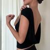 Летняя простая элегантная короткая сексуальная футболка с открытой спиной, женская модная однотонная уличная футболка с вырезом-лодочкой, женская повседневная облегающая черная футболка, женские топы 25554