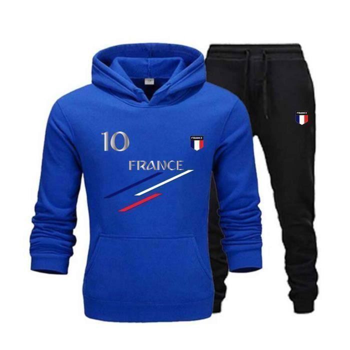 Men's Jogging Pants - France - Royal Blue - Hooded Sweatshirt - Elasticated Waist - Side Pockets
