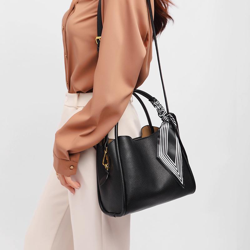 Сумки-ведра из ПУ кожи через плечо, кроссбоди, черные, с ощущением роскоши, большой вместимости, для поездок на работу, модная универсальная сумочка для женщин KTY