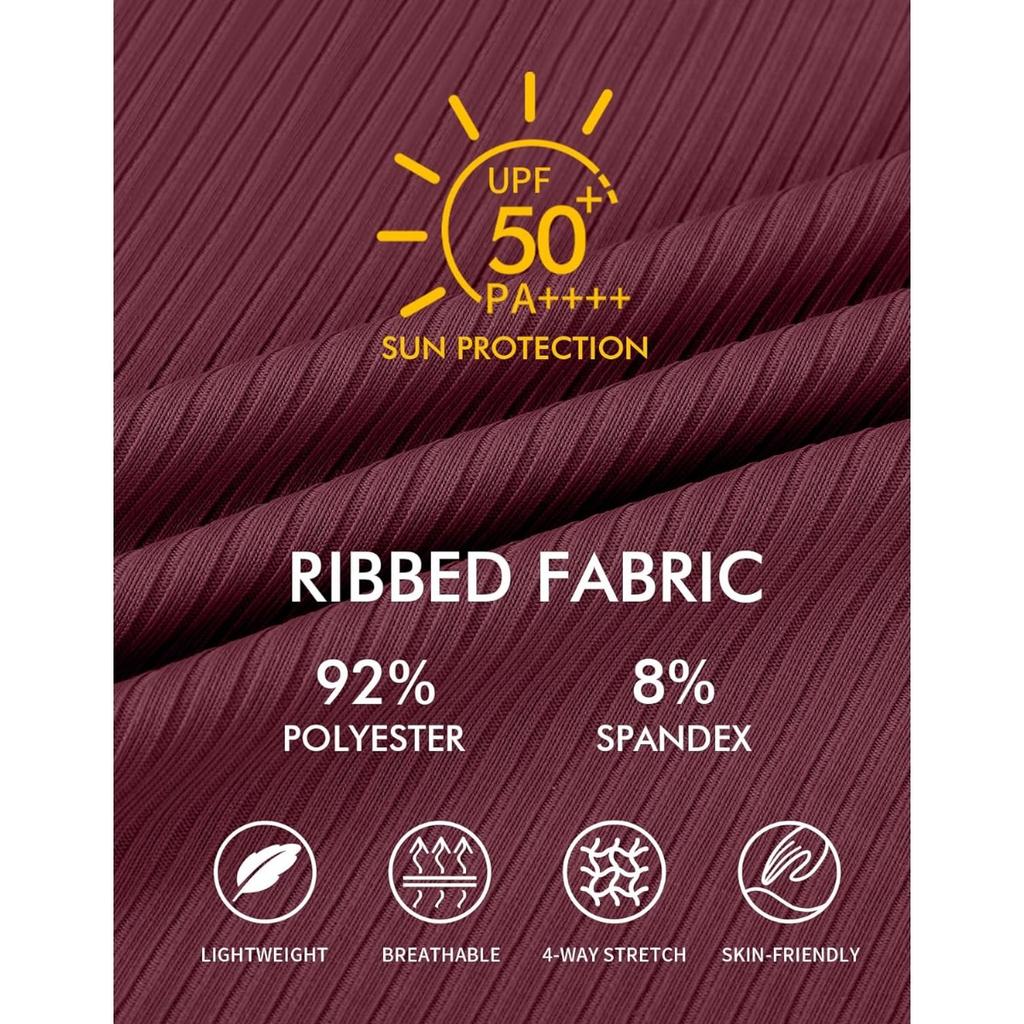 CHARMLEAKS Women One Piece Swimsuit Zipper Back Ribbed Swimwear Sporty Racerback High Neck Bathing Suit