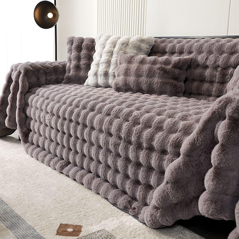 Роскошное плюшевое полотенце для дивана с имитацией кролика, зимнее теплое пушистое покрывало, супермягкий гладкий утолщенный бархатный чехол для дивана
