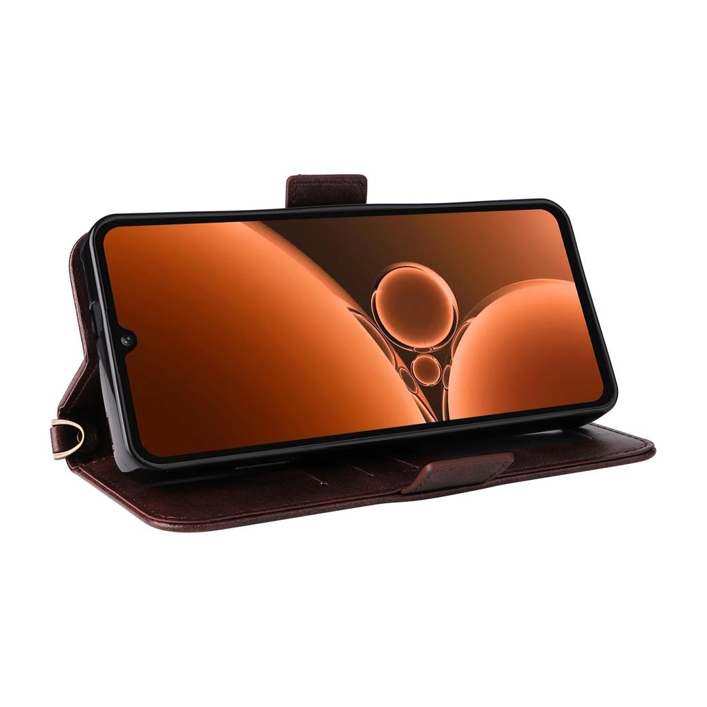 For Oukitel C59 Pro Leather Case Magnetic Closure Wallet Stand Phone Cover with Crossbody Strap