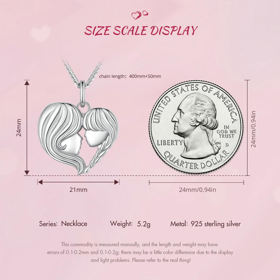 Bamoer 925 Sterling Silver Mother and Daughter Heart Shape Pendant Necklace for Women Birthday Mother's Day Gift Fine Jewelry