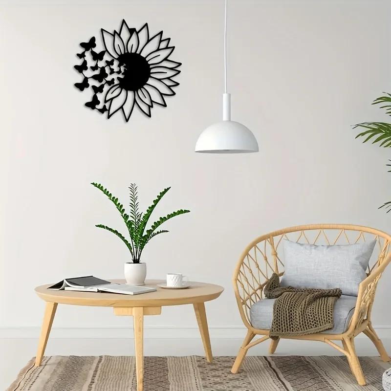 Butterfly Sunflower Wall Decor – Metal Wall Hanging, Modern Art for Birthday Parties, Stylish Room and Outdoor Home Decor