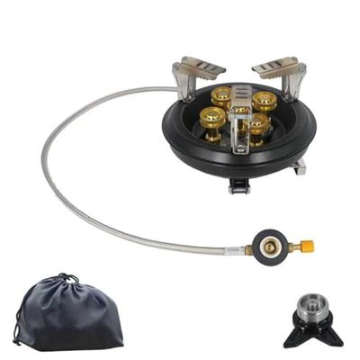 Газовая горелка Ginrum Picnic Multi-Burner, Портативная походная плита с регулируемой мощностью, Зажигание одной кнопкой, Мощные горелки 16000 Вт, 5 ветрозащитных