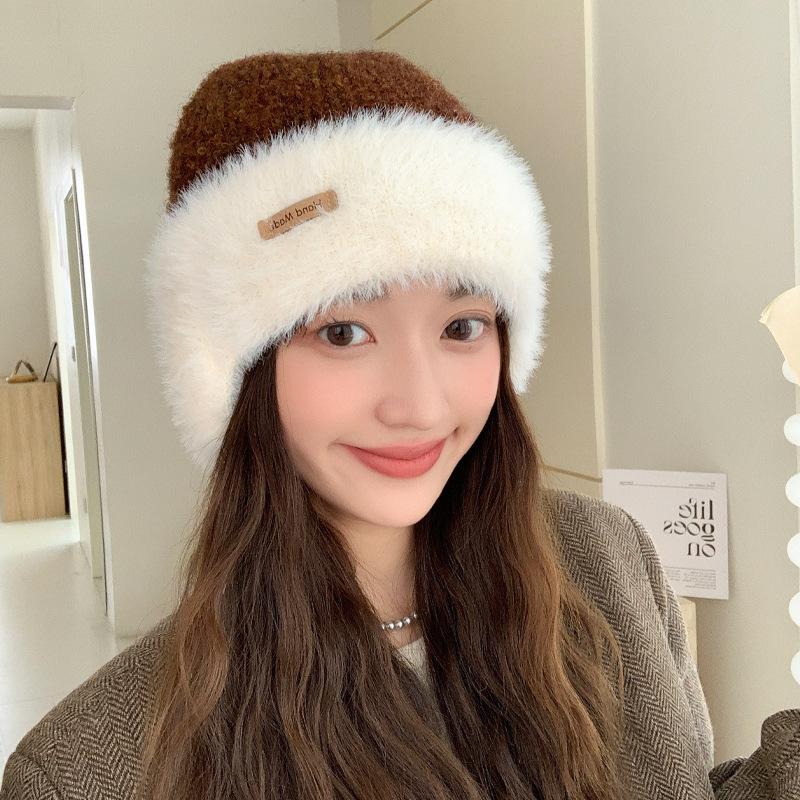 Autumn and Winter Big Head Circumference Knitted Wool Hat In Winter Warmth Thick Plush Hat Versatile Contrasting Ear Protection Cold Hat