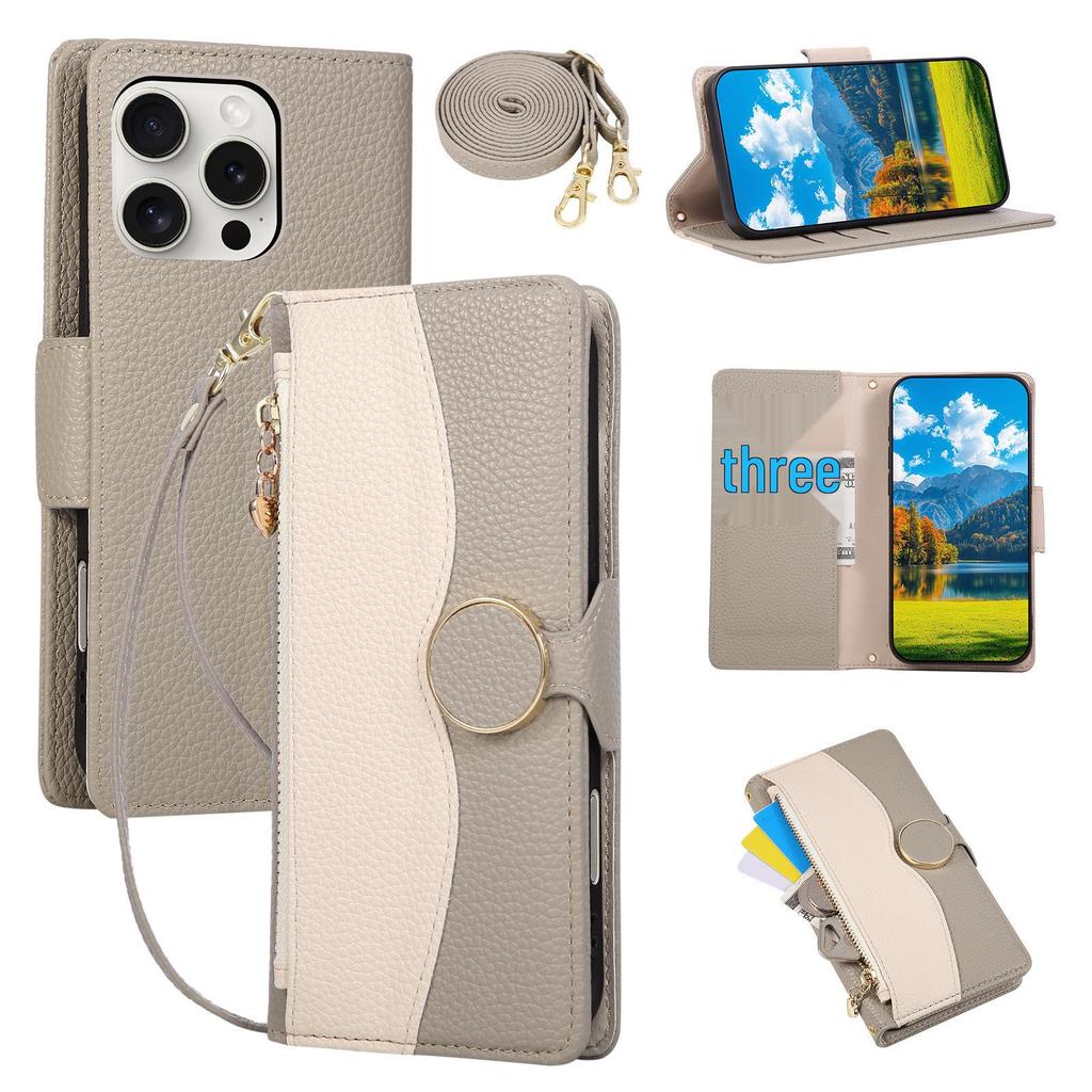 Кошелек-чехол iPhone 17 Color Block: Кожаный чехол с защитой от падений, ремешком и слотами для карт