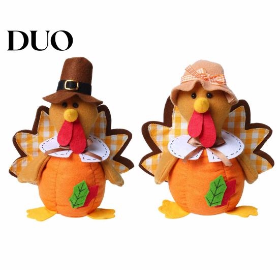 Plush Tabletop Figures Thanksgiving Turkey Doll, Stuffed Animal Figurine, Autumn Holiday Tiered Tray Decor Harvest Decoration for Home Desktop