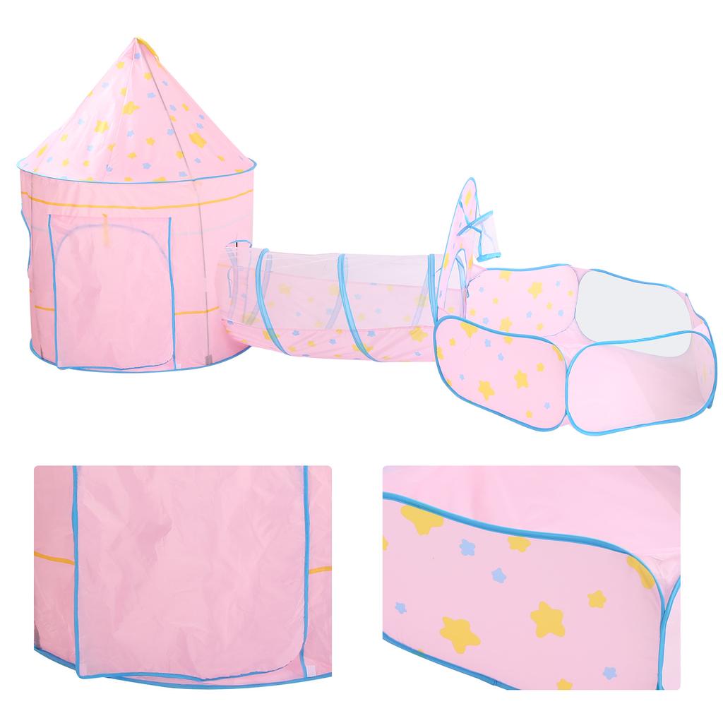 3pcs Baby Tent Kid Crawling Tunnel Play Tent Indoor Children Toddler Toy Ball PoolPink
