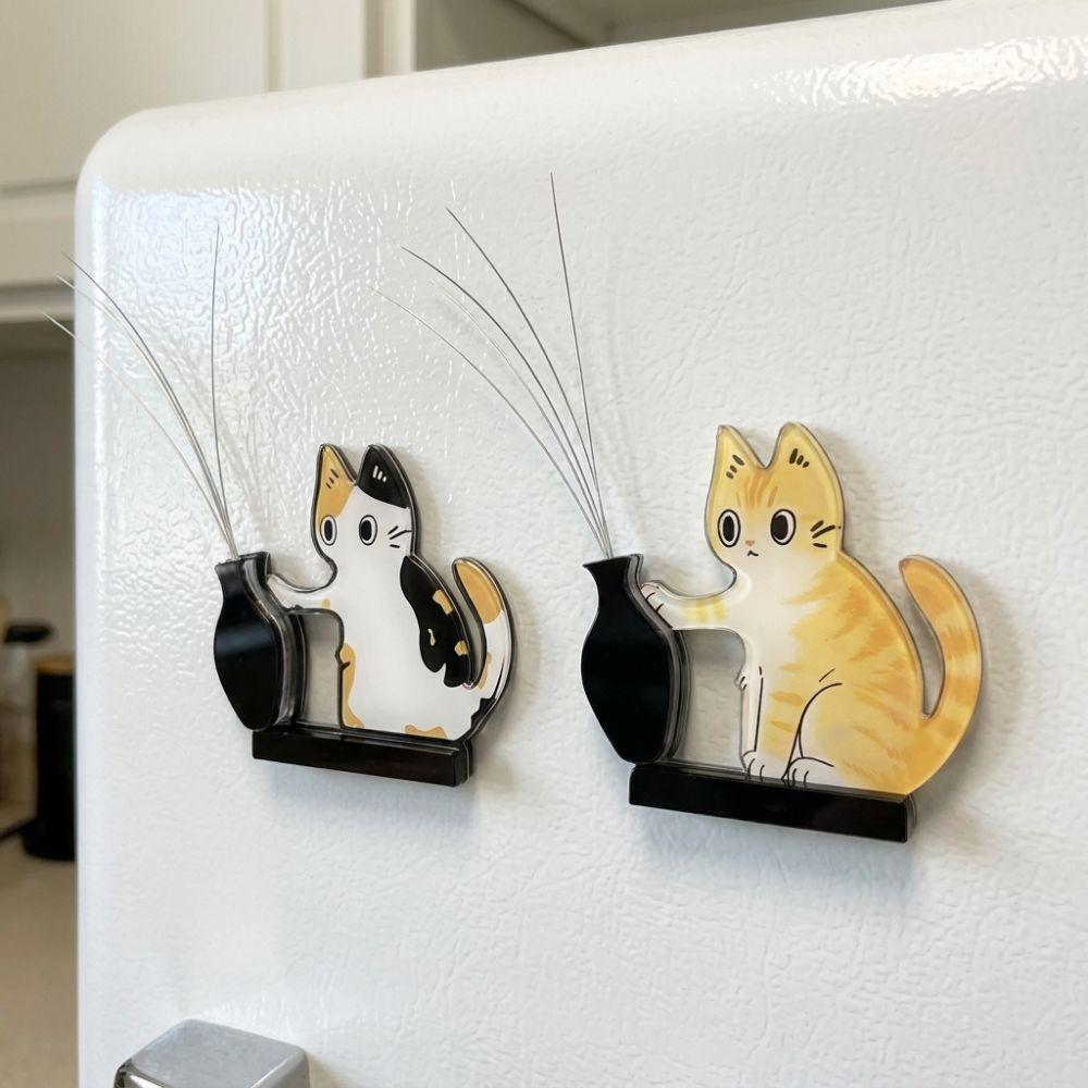 Cartoon Pet Memorial Fridge Magnet Kitten Theme Kitten Pushing Vase Magnetic For Dog Cat Hair