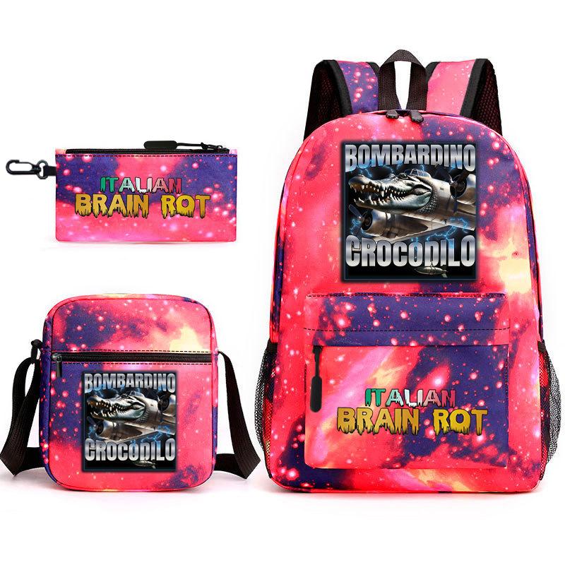 Abstract Foreign Shanhaijing Children's Schoolbag Tongtongsahur Cartoon Primary School Student Backpack Three-piece Set L