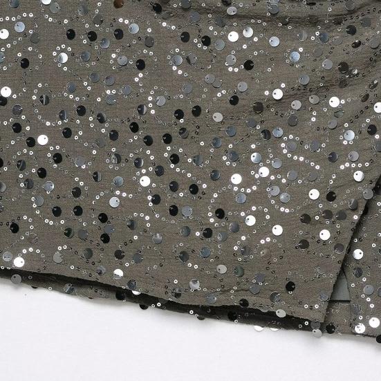 Women Sequins Mini Skirt with Cross Front Twist Detail Side Slit Hidden Zipper Closure Nightclub Short Skirt